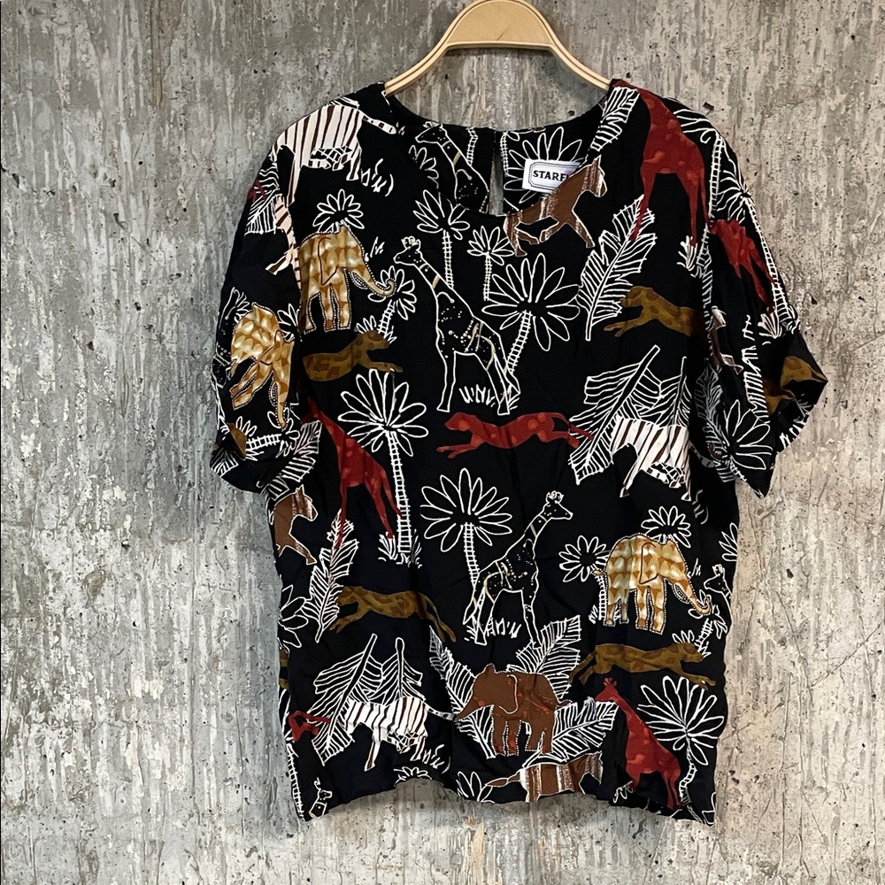 STARFIRE Women's Short Sleeves Printed Top Size L In Black Multi